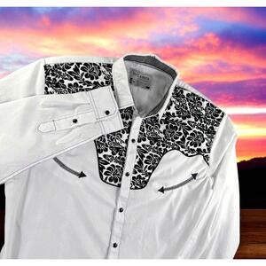 Outlander Western Shirt Men Medium White Craft +‎ Flow Pearl Snap Cowboy Urban